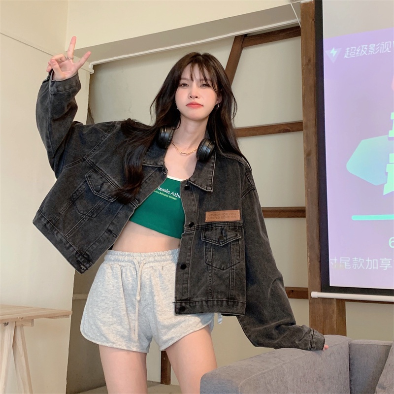 Áo Khoác Denim Lưng Cao Phong Cách Retro Đường Phố Mỹ Cá Tính