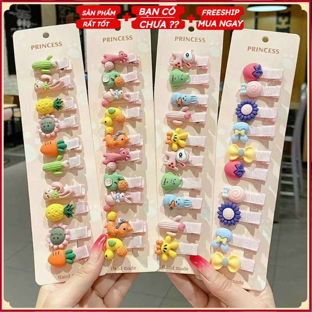 PVN32192 Set 10 Kẹp Tóc Hình Hoa / Trái Cây Xinh Xắn Cho Bé Gái T2