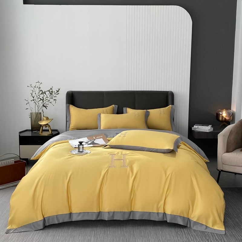 Set Chăn Ga Gối Lụa Chữ &quot;H&quot;_Hàng Nhập Khẩu Cao Cấp Nguyên Tem Mác Túi