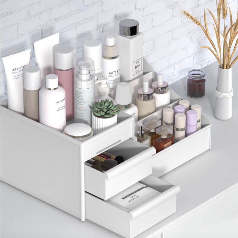 Kệ Đựng Mỹ Phẩm, Kệ Để Đồ Trang Điểm Mini 3 Tầng Đa Năng Nhiều Ô Tiện Ích Có Ngăn Kéo