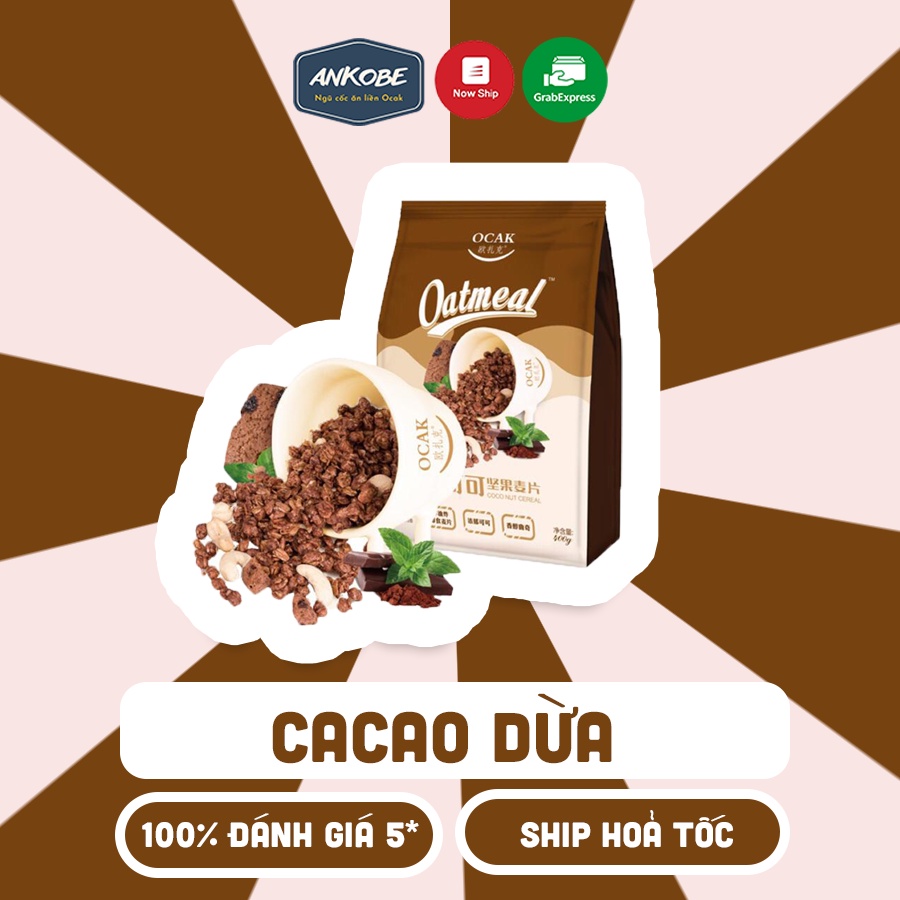 Ngũ cốc Ocak vị cacao dừa 400g có hạt macca hạt điều hỗ trợ giảm cân Ankobe
