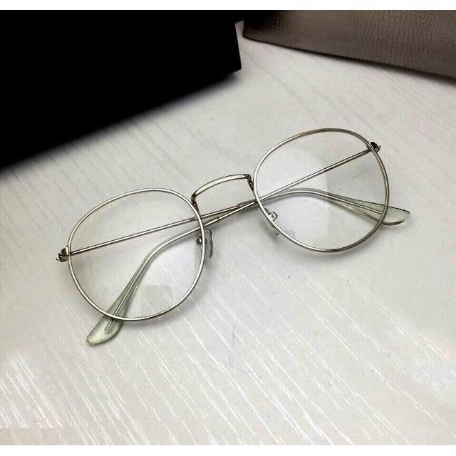 Mắt Kính Ngố Tròn Thời Trang Gọng Kim Loại
