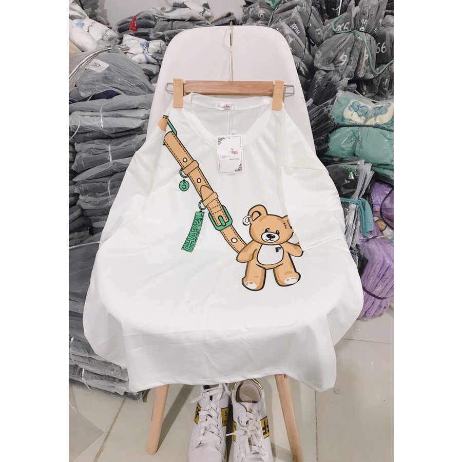 Áo thun tay lỡ túi gấu form thụng chất liệu cotton nam nữ đều mặc đẹp