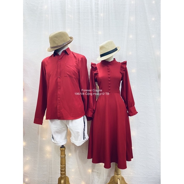 ( Có BIGSIZE NAM 100kg) Áo váy đôi nam nữ đỏ váy vintage mặc tết, noel xinh Forever Couple Store (giá gồm áo và váy)