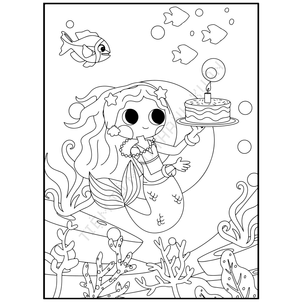 Set 30 Tờ Tranh Tô Màu Nàng Tiên Cá Cho Bé Size A5 Màu Sáp, Màu Chì - Tiệm Tô Màu Thanh Xuân