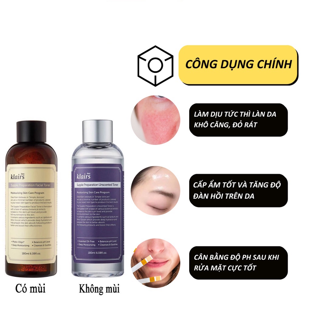 Nước cân bằng hoa hồng Klairs Supple Preparation Toner 180ml chính hãng