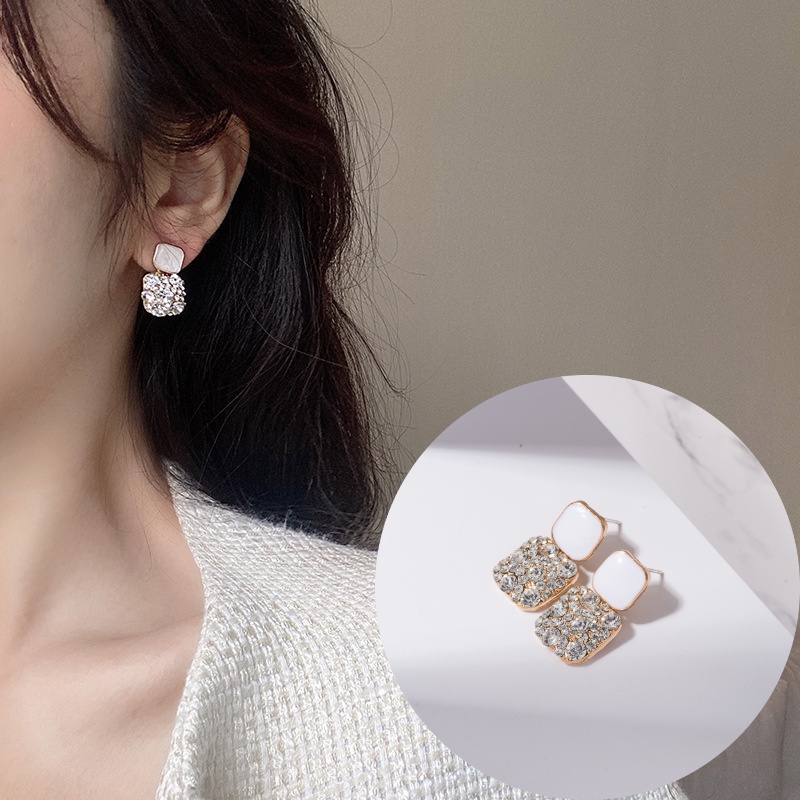 Khuyên tai hình vuông đính đá đơn giản thời trang dành cho nữ