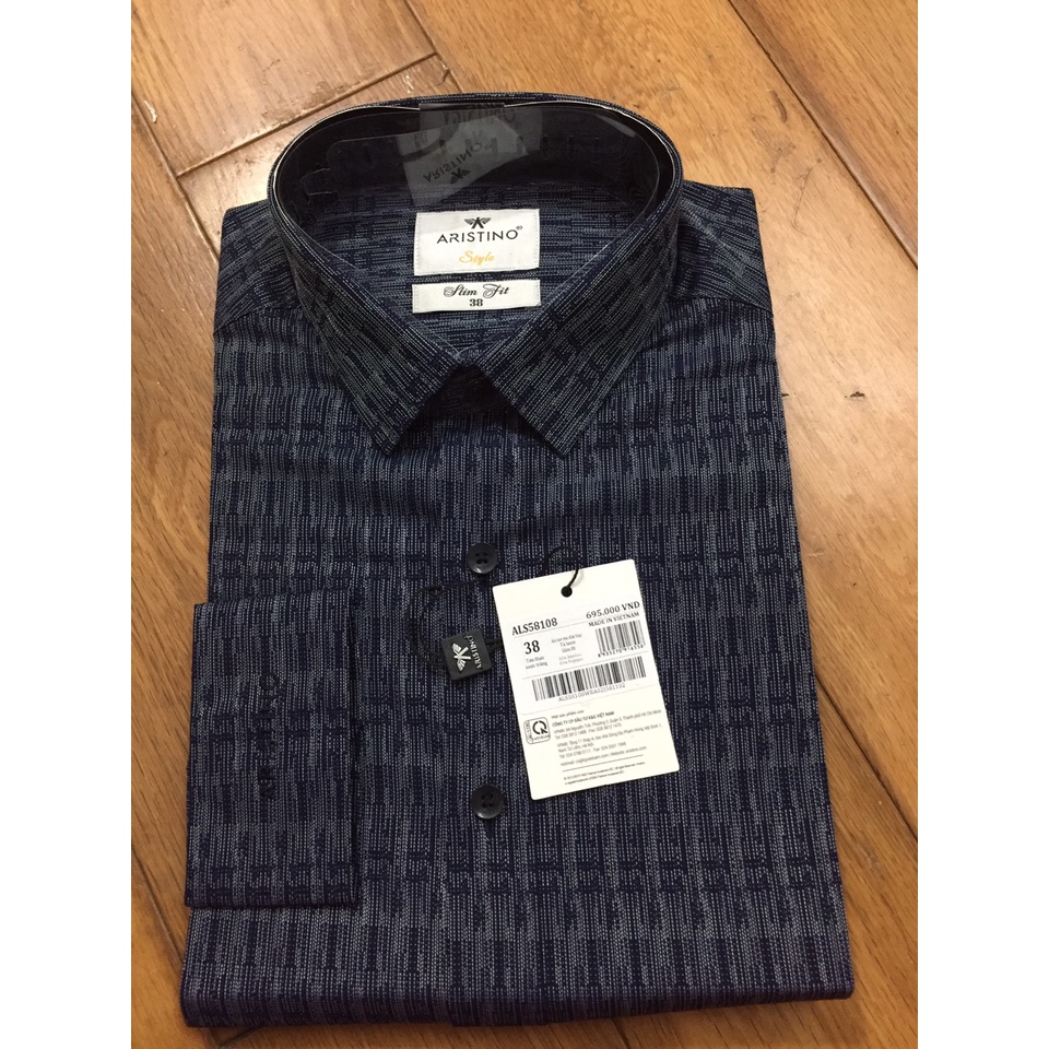 Áo sơ mi nam dài tay nam ARISTINO ALS58108 tím than sược trắng, dáng slimfit, chất liệu bamboo sợi tre