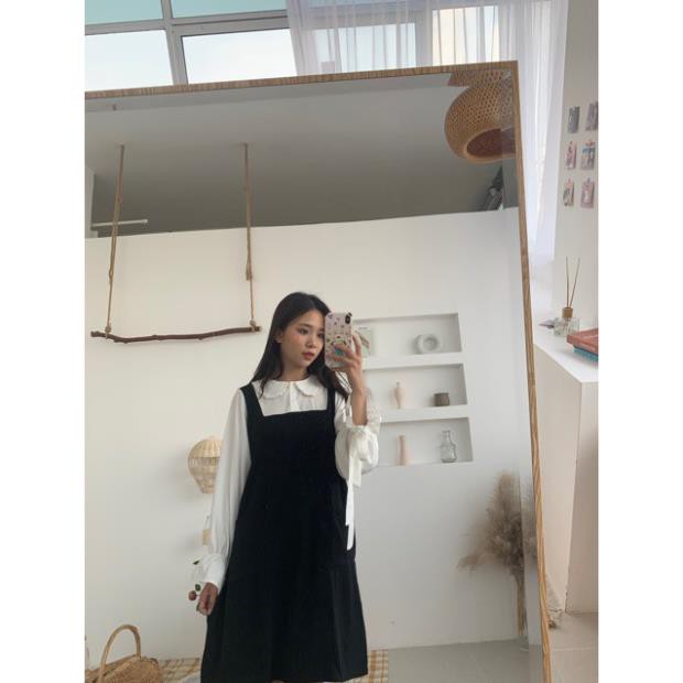 Đầm chữ A tay pha màu trắng - Váy thiết kế thời trang Hàn Quốc (hình thật/video  ཾ
