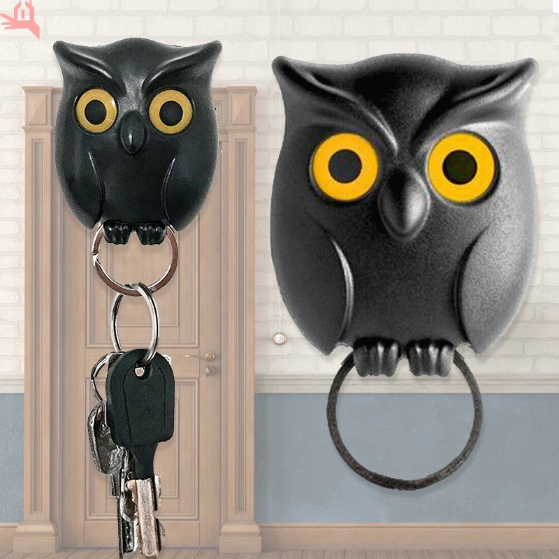Q Black Night Owl Wall Key Holder Hanging Hook Keep Keychains Key Ring for Home