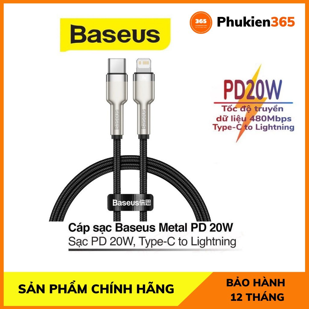 Dây sạc nhanh Type C To Lightning 20W cho iPhone 12 Series dây bọc dù chống gẫy dài 1M/2M Baseus - SPK Official