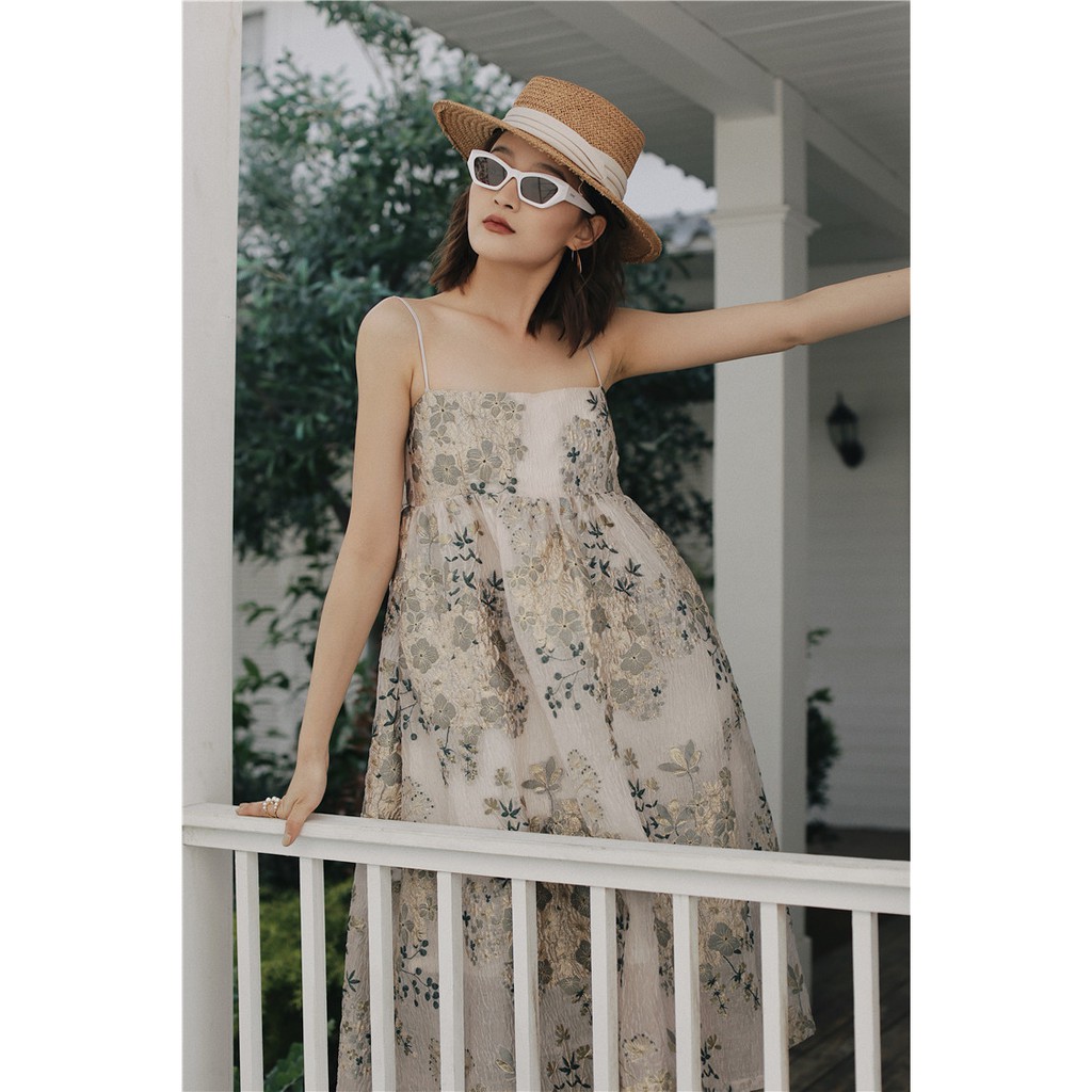 (HÀNG ORDER) Đầm hai dây vải organza thêu hoa siêu đẹp (có hình thật)