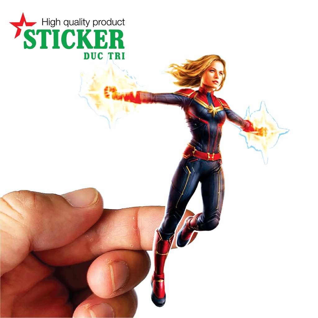 Bộ Sticker CAPTAIN MARVEL, Miếng dán được cắt sẳn có màng bảo vệ chống nước chống trầy.