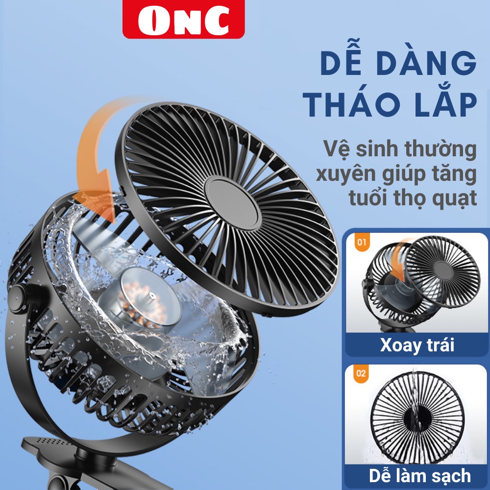 Quạt tích điện F06-7200mAh để bàn/ kẹp nôi Chạy 50 giờ liên tục - Xoay mọi tư thế - Hàng chính hãng - Bảo hành 15 tháng