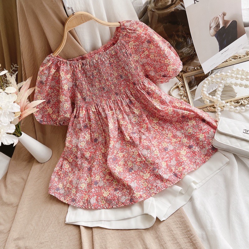 Set BABYDOLL hoa nhún ngực kèm quần shorts