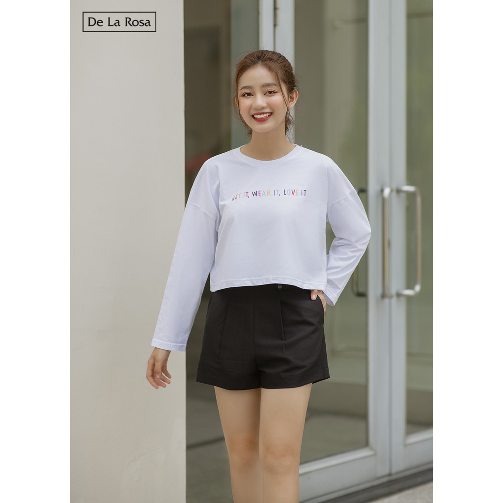 Áo thun croptop tay dài cổ tròn - De La Rosa