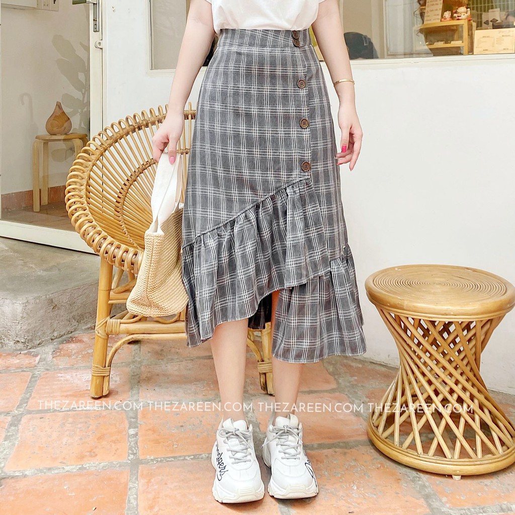 [Mã SKAMCLU7 giảm 10% tối đa 50K đơn 0Đ] CHÂN VÁY DÀI CARO XẾP LY ZAREEN VAD05 CARO XÁM | BigBuy360 - bigbuy360.vn