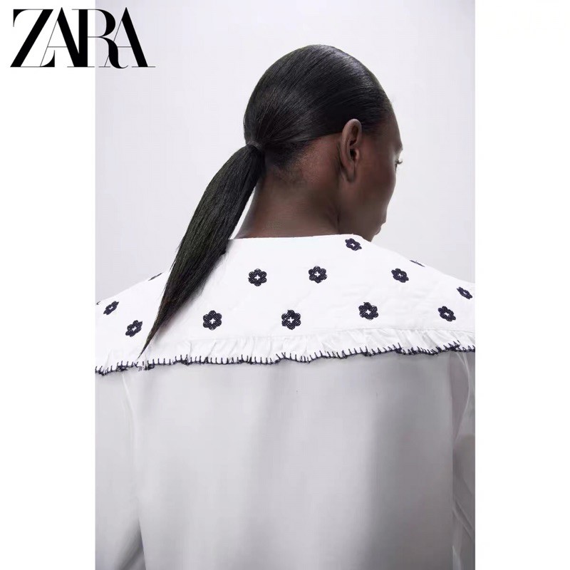 Áo sơ mi nữ Zara new best seller 2021 màu trắng thêu hoa dài tay