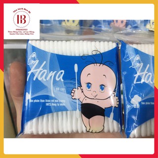 Tăm bông trẻ em cao cấp Hana,sợi bông tự nhiên, bịch 100 cây