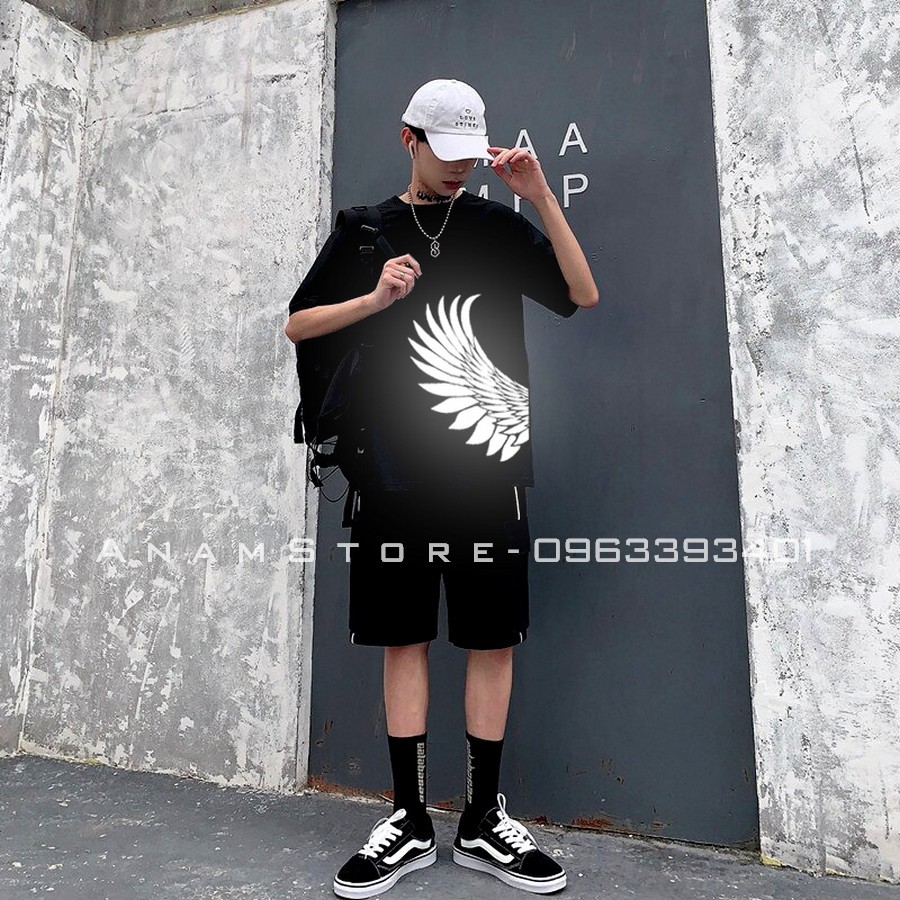 Áo thun Tay Lỡ Form Rộng Phản Quang Cánh nửa vạt áo Nam Nữ