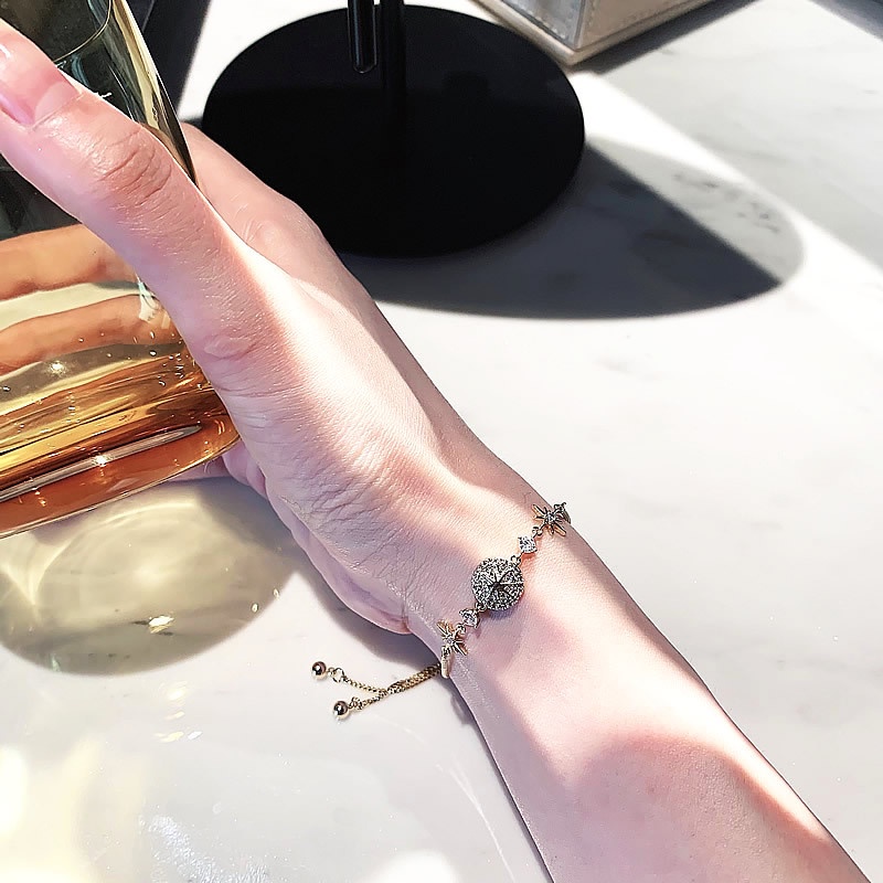 Vòng tay đính đá zircon hình ngôi sao sang trọng phong cách Bohemian Hàn Quốc dành cho nam và nữ