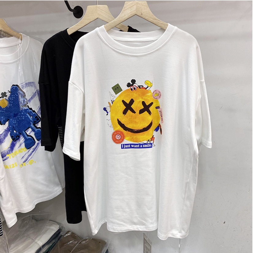 Áo Thun Mặt Cười Siêu Kute Phong Cách Trẻ Trung Năng Động, Cotton Mịn Thoải Mái Hoạt Động Hè 2022