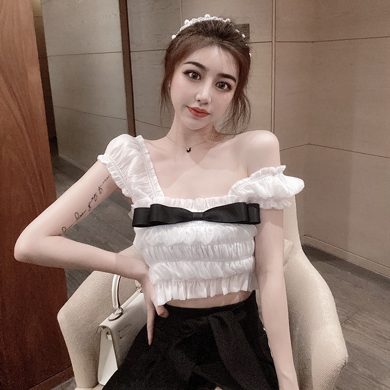 White small camisole female outer wear summer beautiful back bottoming bow short top