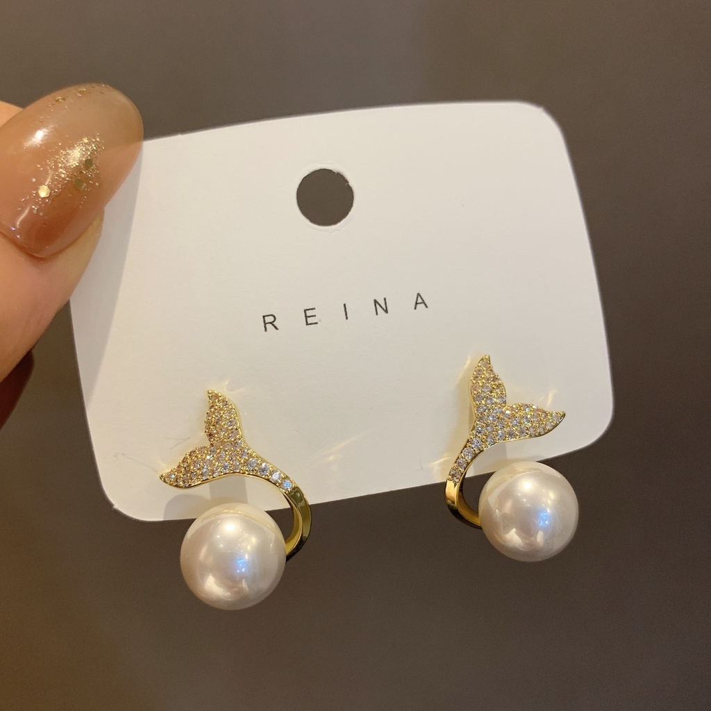 Bông Tai Hình Đuôi Cá Đính Ngọc Trai Sang Trọng Thời Trang 2022 Cho Nữ