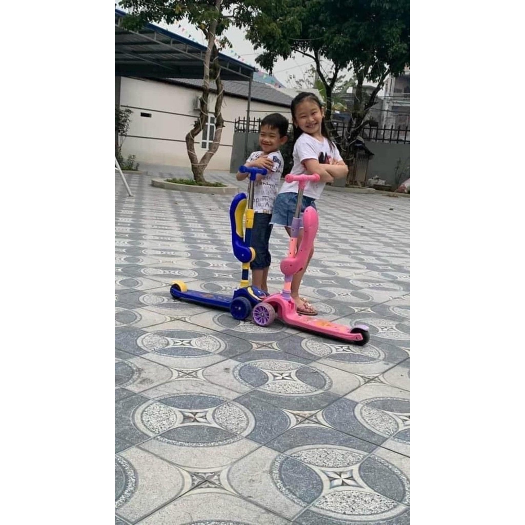 Xe Trượt Scooter Trẻ Em Có Ghế Gấp Gọn 3 Bánh Phát Sáng, Có Nhạc Và Đèn Báo, Dành Cho Bé Từ 2-12 Tuổi