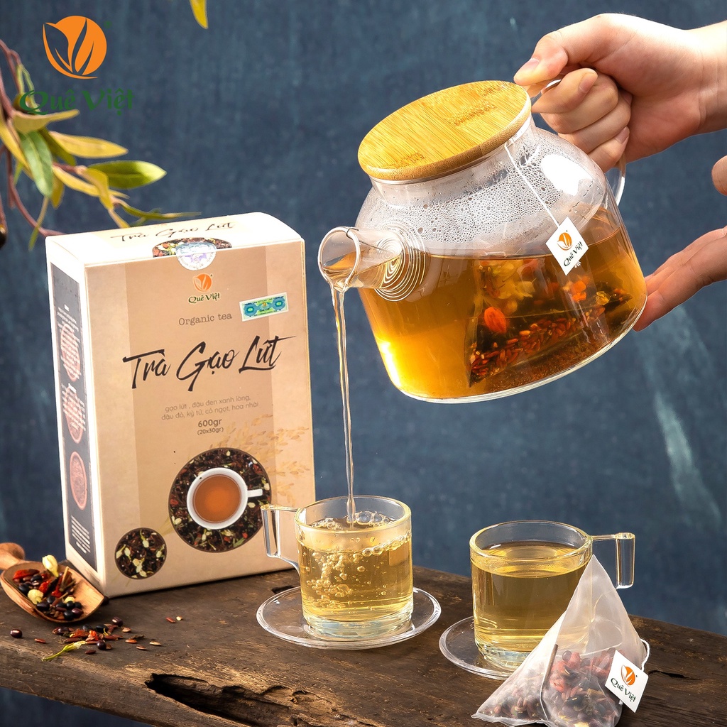 Combo 5 hộp Trà gạo lứt Quê Việt thanh lọc gan, giải độc cơ thể nguyên liệu tự nhiên an toàn