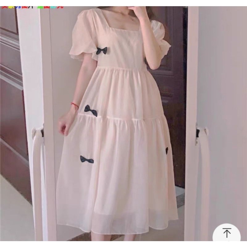 Đầm bầu tiểu thơ xinh xắn 2 lớp HOT TREND-Váy bầu babydoll dáng dài cổ vuông siêu xinh