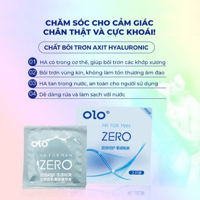 Bao cao su OLOL Zero Ha For Man gấp đôi chất bôi trơn, siêu mỏng 0.01mm nội địa Trung hộp 3 bcs olo-china