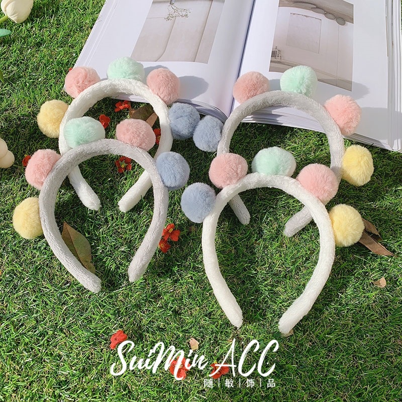 Băng Đô Cài Tóc Bản Rộng Đính Bóng Lông Màu Sắc Phong Cách Hàn Quốc Cho Nữ