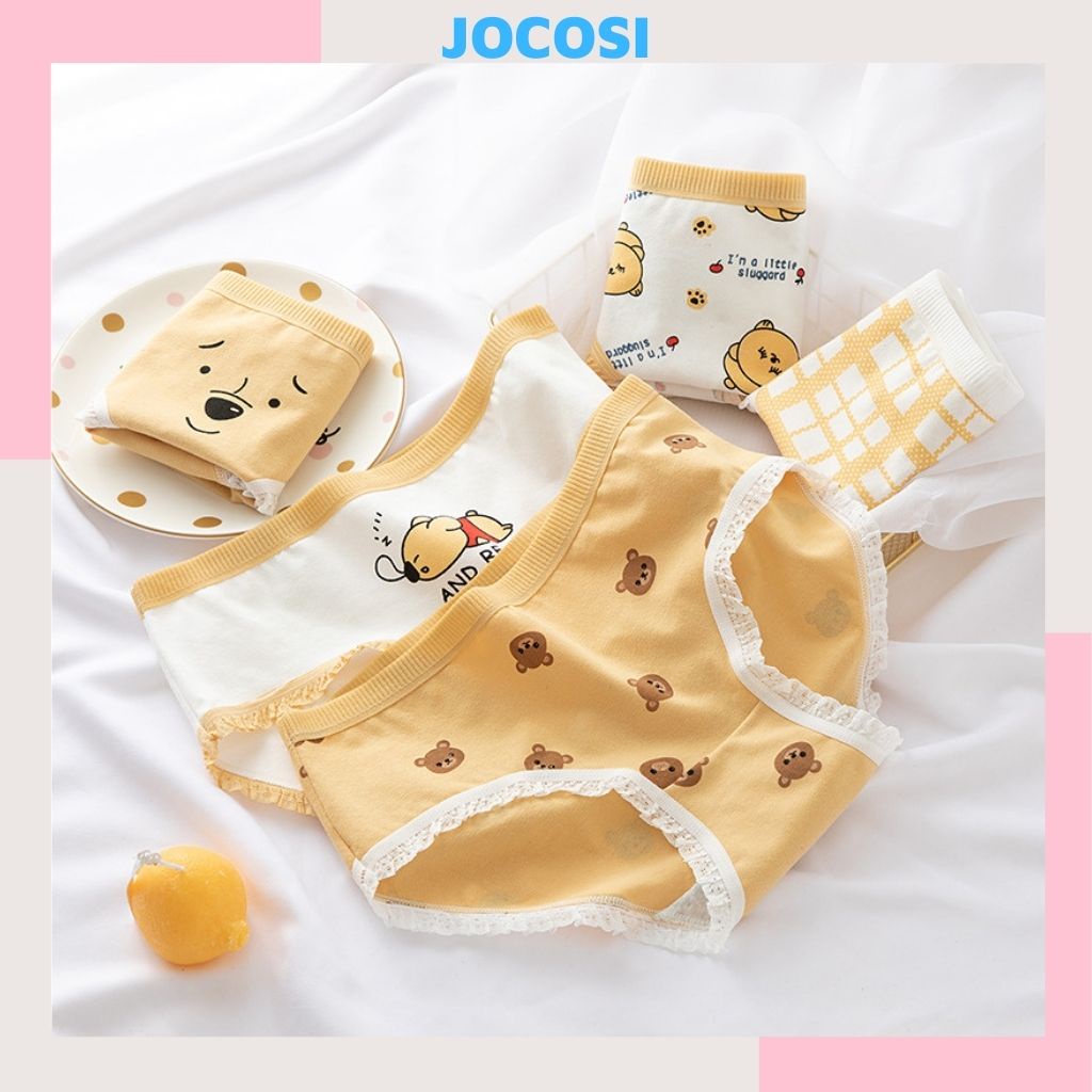 Quần lót nữ cotton thấm hút mồ hôi kháng khuẩn khử mùi, Quần chíp nữ ren viền họa tiết cute dễ thương JOCOSI L0719