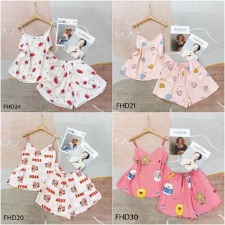 Bộ lụa hai dây Satin cao cấp siêu mát quần đùi mặc nhà