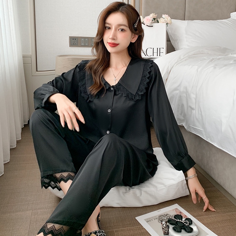 Bộ Đồ Ngủ Tay Dài Chất Lụa Dáng Rộng Thời Trang Xuân Hè Xinh Xắn Cho Nữ