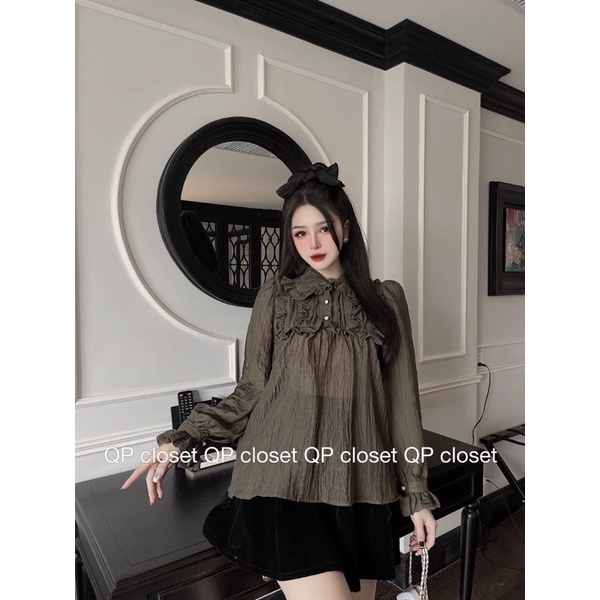 Áo sơmi tơ cổ bèo babydoll