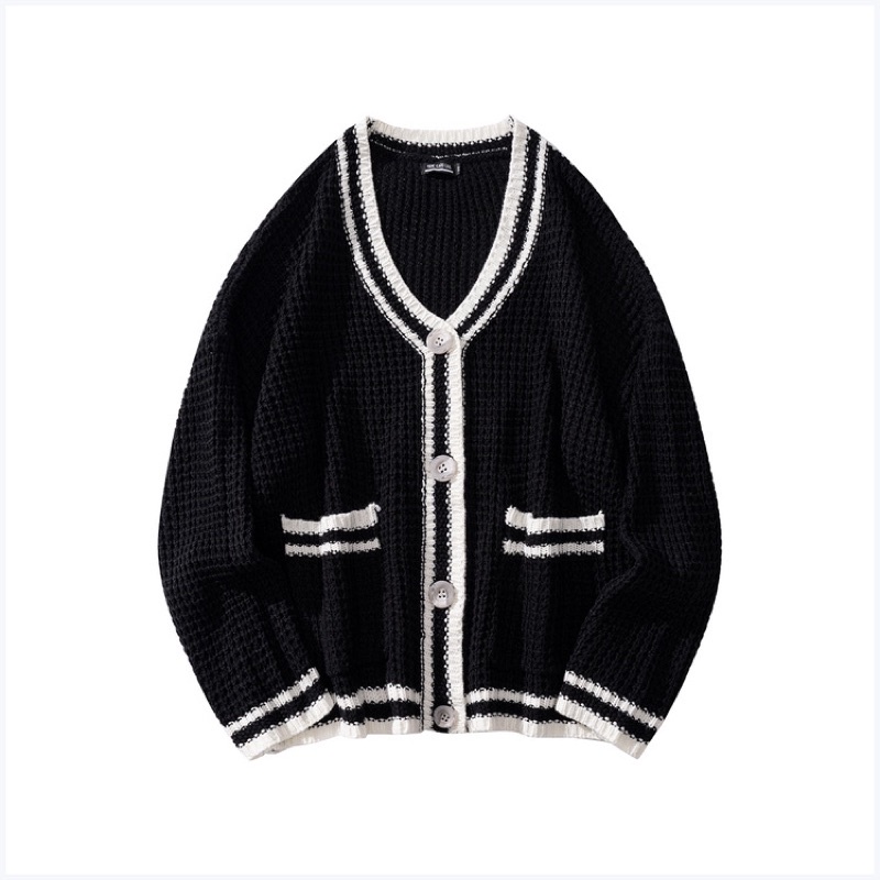 Áo len Cardigan màu sắc Retro áo len đan len nam và nữ cổ tim thời trang