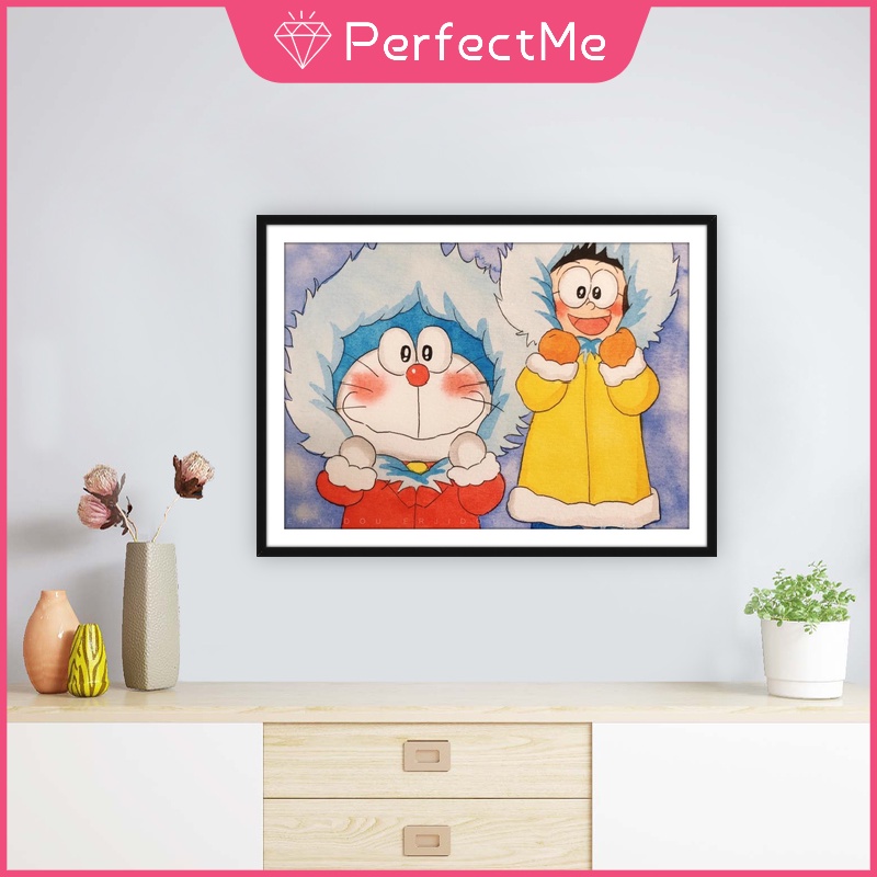 (Hàng Có Sẵn) Bộ 1 Tranh Đính Đá Tự Làm Hình Doraemon 5D Trang Trí Nhà Cửa Kích Thước 30 x 40 cm