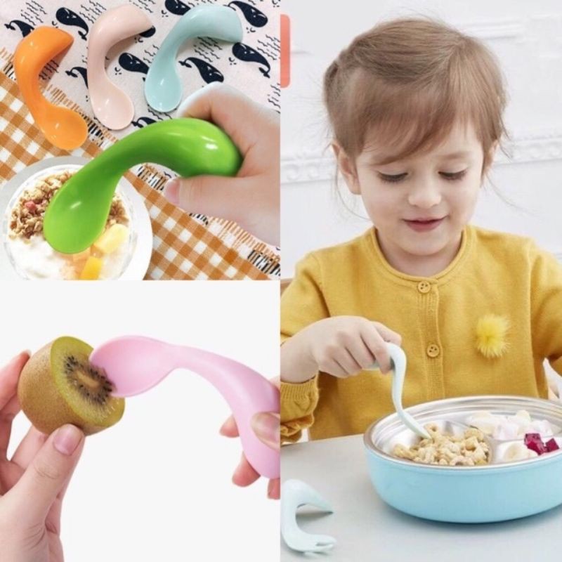 Ninikids: Bộ thìa dĩa cong cho bé tập cầm ăn dặm