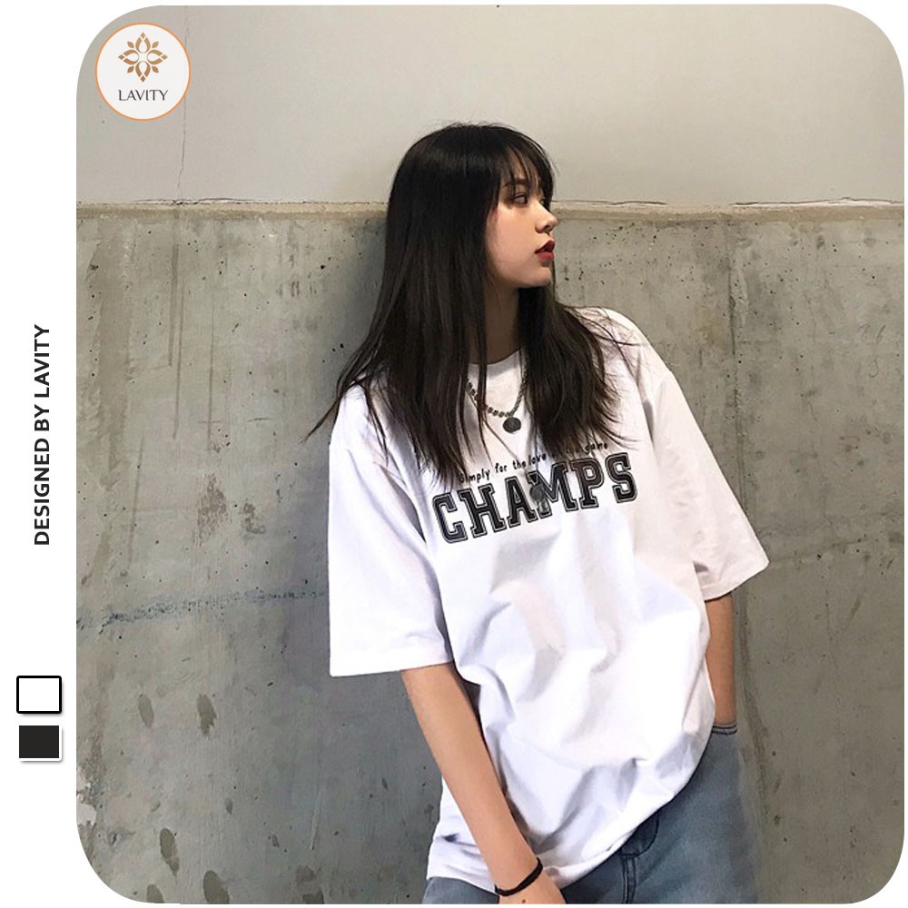 [Mã LAVIX3 giảm 25% đơn tối thiểu 50k] Áo thun nam nữ form rộng tay lỡ chữ Champs Lavity, áo thun nam nữ unisex ATR63 | BigBuy360 - bigbuy360.vn