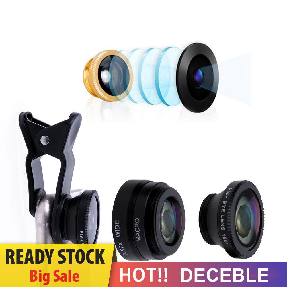 Deceble 3 in 1 Fish Eye+ Wide Angle+ Macro Camera Lens Kit for Phone