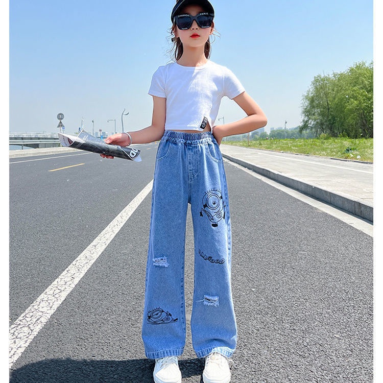 Quần Jean Ống Rộng Mỏng Phong Cách Mới 2022 Cho Bé Gái