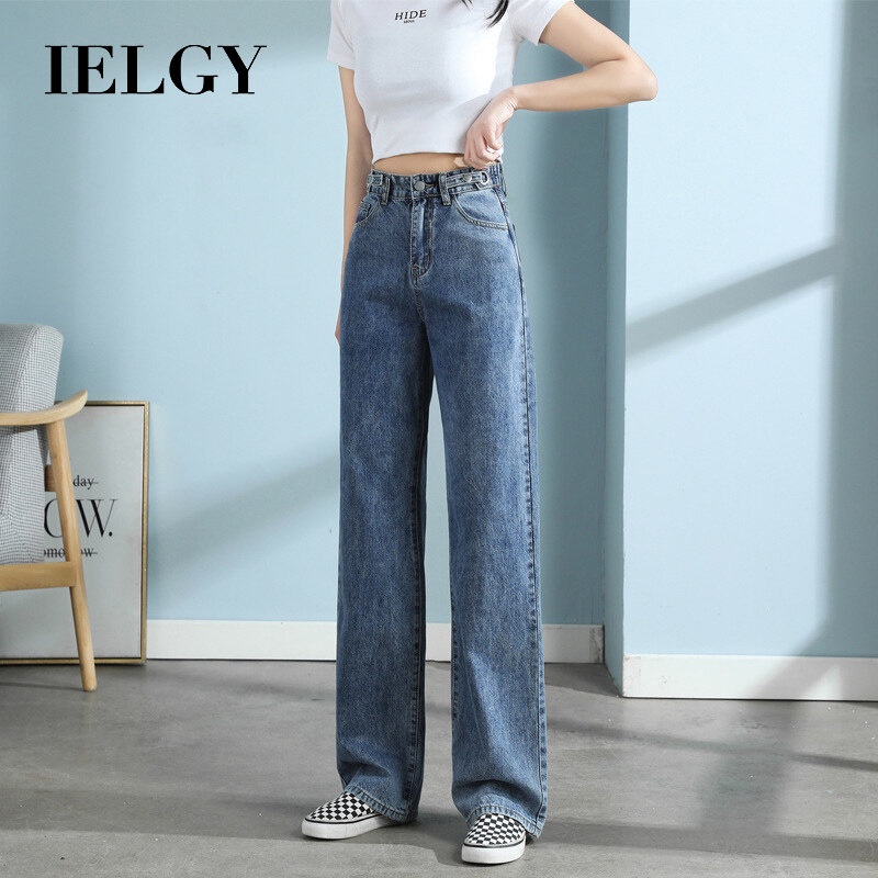 Quần jean IELGY dài ống rộng lưng cao phong cách mùa hè thời trang dành cho nữ
