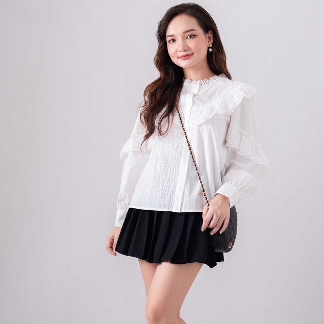 Áo sơ mi viền bèo xinh xắn - áo babaydoll dáng rộng