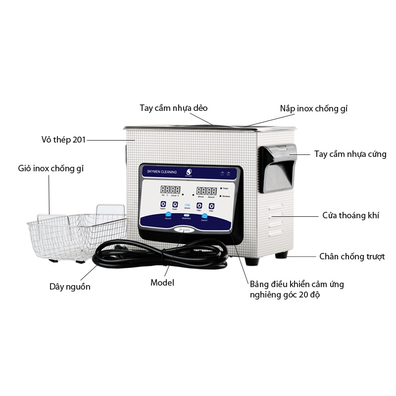 Máy rửa đồ dùng nha khoa sóng siêu âm Dr.Ozone VietSkymen JP-020S Dung tích 3.2L
