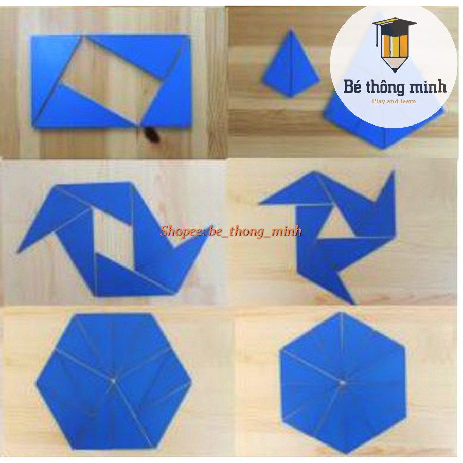 Giáo cụ Montessori - Hộp đựng các hình tam giác vuông màu xanh - Box of Blue Triangles