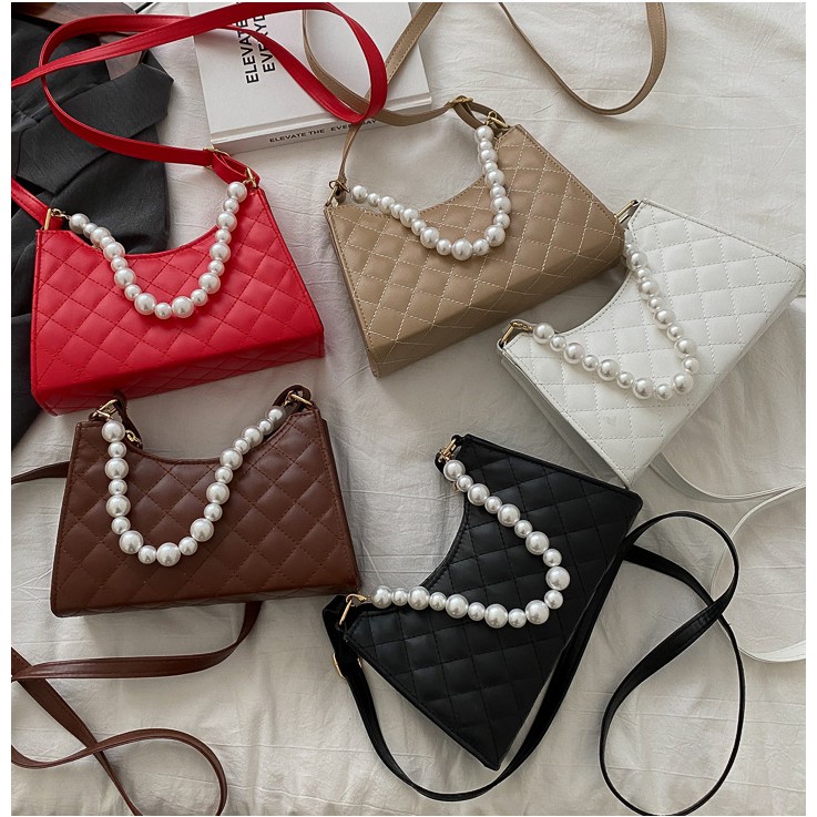 [Free Ship ] Túi Xách Nữ Kẹp Nách Ngọc Chai Trang Trí 2 Màu Đen , Trắng Đi Chơi , Đi Làm Tiện Lợi | BigBuy360 - bigbuy360.vn