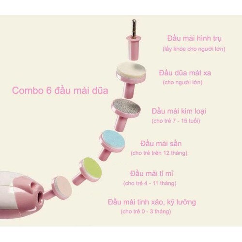 Máy mài dũa móng tay mini cho bé và gia đình Bộ máy mài móng tay chân 6 đầu thay an toàn sử dụng