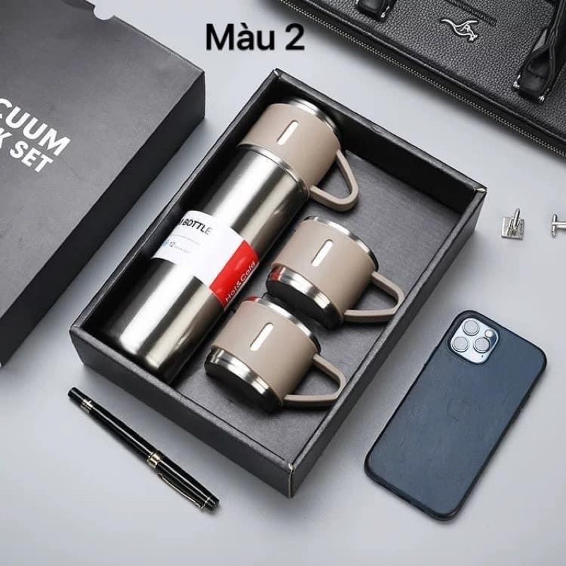 BÌNH NƯỚC GIỮ NHIỆT KÈM 2 CỐC DUNG TÍCH 500ml INOX 304 CAO CẤP